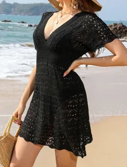 Online Women's White Dress Mini Dress Backless Cut Out Vacation Beach Sexy Casual V Neck Short Sleeve Black White Blue Color Women White Dresses