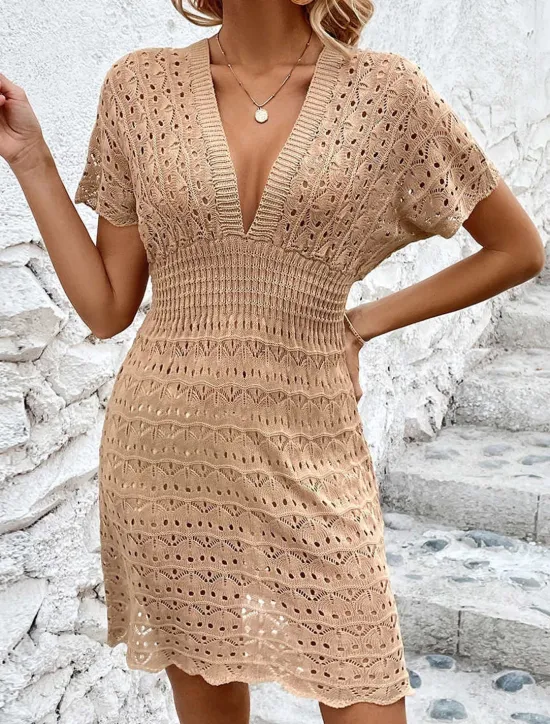 Online Women's White Dress Mini Dress Backless Cut Out Vacation Beach Sexy Casual V Neck Short Sleeve Black White Blue Color Women White Dresses