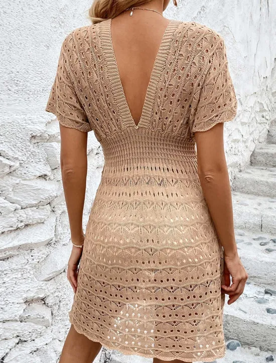 Online Women's White Dress Mini Dress Backless Cut Out Vacation Beach Sexy Casual V Neck Short Sleeve Black White Blue Color Women White Dresses