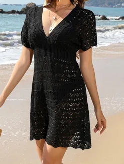 Online Women's White Dress Mini Dress Backless Cut Out Vacation Beach Sexy Casual V Neck Short Sleeve Black White Blue Color Women White Dresses