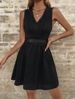 Best Women's White Dress Mini Dress Cotton with Sleeve Party Date Elegant V Neck Sleeveless Black White Color Women White Dresses