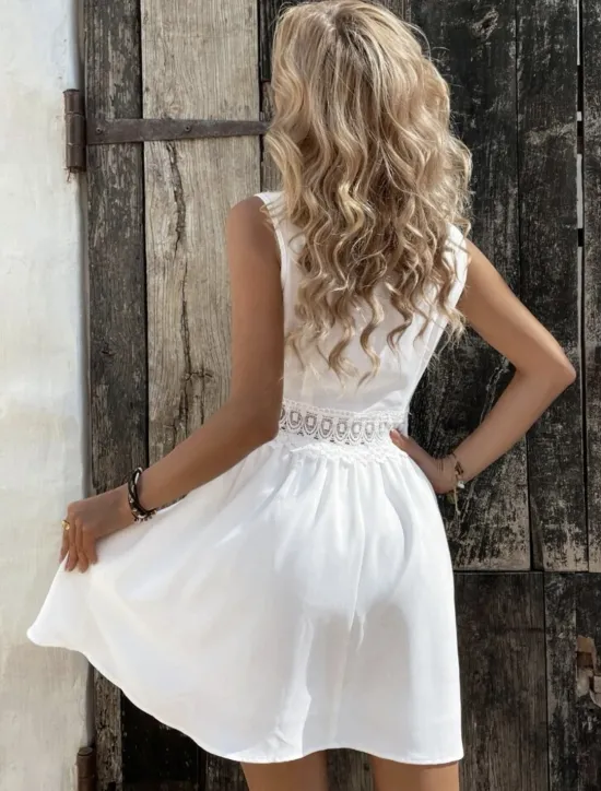 Best Women's White Dress Mini Dress Cotton with Sleeve Party Date Elegant V Neck Sleeveless Black White Color Women White Dresses