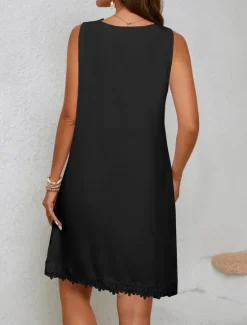 Best Women's White Dress Mini Dress Lace Patchwork Date Vacation Streetwear Basic V Neck Sleeveless Black White Color Women White Dresses