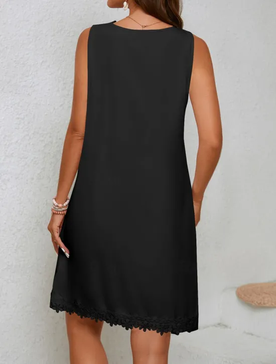 Best Women's White Dress Mini Dress Lace Patchwork Date Vacation Streetwear Basic V Neck Sleeveless Black White Color Women White Dresses