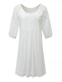 Clearance Women's Dress Mini Dress Contrast Lace Lace Vacation Date Active Fashion Crew Neck Short Sleeve Color Women White Dresses