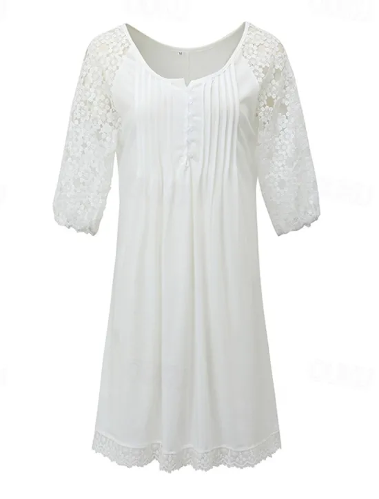Clearance Women's Dress Mini Dress Contrast Lace Lace Vacation Date Active Fashion Crew Neck Short Sleeve Color Women White Dresses