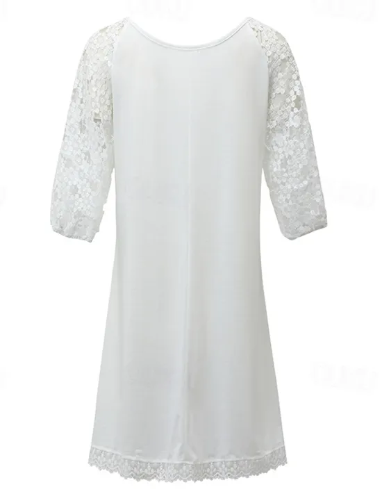 Clearance Women's Dress Mini Dress Contrast Lace Lace Vacation Date Active Fashion Crew Neck Short Sleeve Color Women White Dresses
