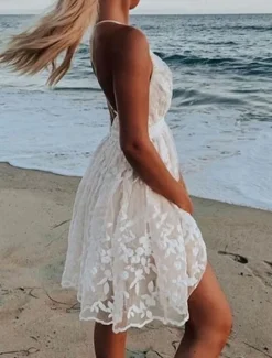 Sale Women's Dress Mini Dress with Sleeve Date Vacation Beach Bohemia Strap Sleeveless Color Women White Dresses