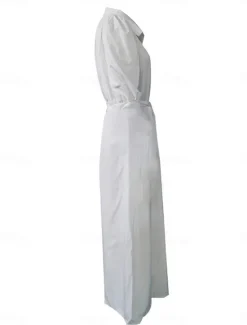 Outlet Women's White Dress Shirt Dress Maxi long Dress Office Business Date Basic Formal Shirt Collar Pocket Belted Half Sleeve Summer Spring Women Work Dresses