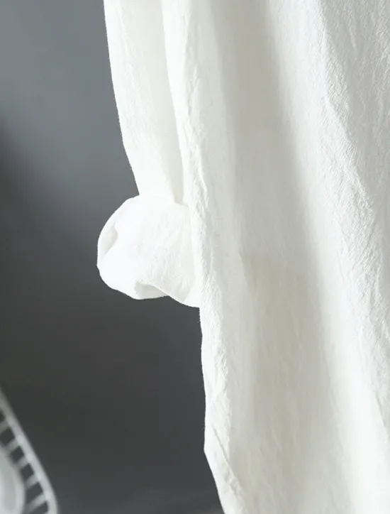 Hot Women's White Dress Shirt Dress Cotton Linen Dress Midi Dress Office Vacation Linen Basic Casual Shirt Collar Button Long Sleeve Summer Spring Loose Fit Plain Women Dresses|White Dresses