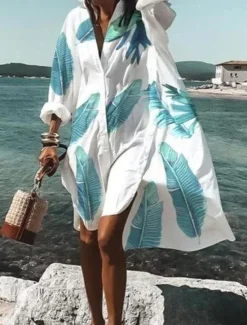 Clearance Women's White Dress Shirt Dress Midi Dress Date Vacation Beach Casual Shirt Collar Button Print Long Sleeve Summer Spring Loose Fit Floral Women White Dresses