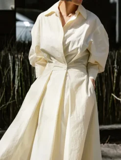 Women's White Dress Shirt Dress Cotton Linen Dress Maxi long Dress Date Vacation Polyester Basic Shirt Collar Button Pocket Long Sleeve Summer Spring Regular Fit Plain Women White Dresses