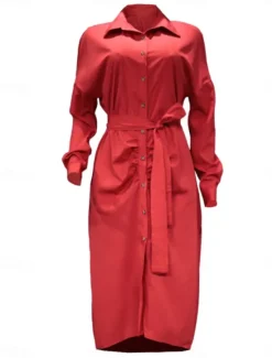 Outlet Women's White Dress Shirt Dress Bodycon Maxi long Dress Cocktail Party Sexy Formal Shirt Collar Button Long Sleeve Summer Spring Slim Plain Women Work Dresses