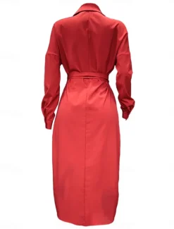Outlet Women's White Dress Shirt Dress Bodycon Maxi long Dress Cocktail Party Sexy Formal Shirt Collar Button Long Sleeve Summer Spring Slim Plain Women Work Dresses