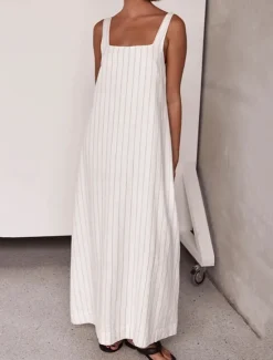 Women's Dress Sundress Stripe Backless Strap Maxi Dress Casual Daily Vacation Short Sleeve Summer Women White Dresses