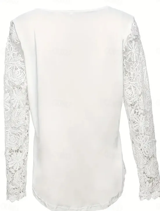 Hot Women's White Elegant Lace Tops Eyelet Blouse Casual Solid Color Lace Long Sleeve Regular Tops Square Neck Daily Romantic Petite Tops Summer Holiday Wear White Pink Blue Spring Fall Women Lace Tops