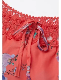 Hot Women's White Elegant Lace Tops Eyelet Blouse Basic Floral Lace up Print Short Sleeve Regular Tops V Neck Casual Romantic Petite Tops Summer Holiday Wear White Pink Blue Orange Green Women Lace Tops