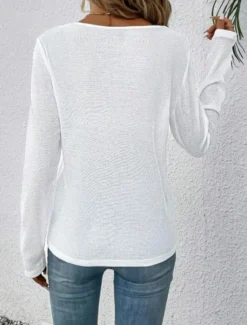 Online Women's Elegant Lace Tops Eyelet Blouse Casual Lace Long Sleeve Regular Tops V Neck Daily Romantic Petite Tops Summer Holiday Wear Spring Fall Semi Formal Blouses Women Lace Tops