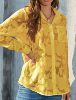 New Women's White Elegant Lace Tops Eyelet Blouse Casual Solid Color Regular Tops Long Sleeve Shirt Collar Buttons Pocket Regular Fit Daily Romantic Petite Tops Summer Holiday Wear White Yellow Purple Women Lace Tops