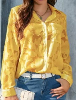 New Women's White Elegant Lace Tops Eyelet Blouse Casual Solid Color Regular Tops Long Sleeve Shirt Collar Buttons Pocket Regular Fit Daily Romantic Petite Tops Summer Holiday Wear White Yellow Purple Women Lace Tops
