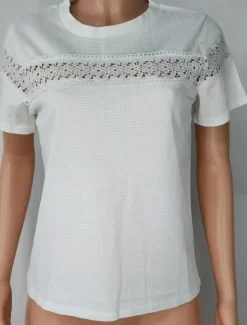 Discount Women's Elegant Lace Tops Eyelet Blouse Fashion Modern Casual Plain Regular Tops Short Sleeve Crew Neck Regular Fit Daily Weekend Romantic Petite Tops Summer Holiday Wear Summer Spring Women Lace Tops