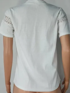 Discount Women's Elegant Lace Tops Eyelet Blouse Fashion Modern Casual Plain Regular Tops Short Sleeve Crew Neck Regular Fit Daily Weekend Romantic Petite Tops Summer Holiday Wear Summer Spring Women Lace Tops