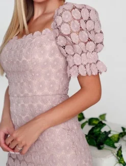 New Women's White Lace Wedding Dress with Sleeve Square Neck Short Sleeve Midi Dress Party Gift Elegant Black White Summer Spring Women White Dresses