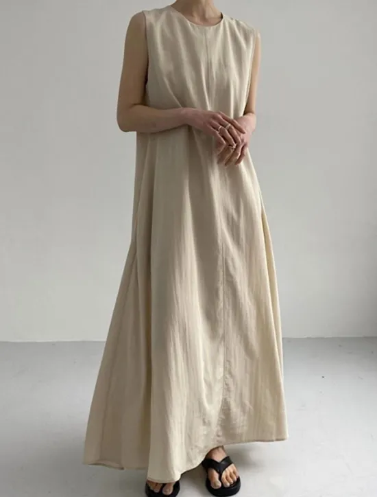 Hot Women's White Navy Blue Blue Summer Spring Maxi Dress Cotton Linen Dresses Casual Dress Tank Dress Basic Modern Daily Weekend Loose Fit Plain Crew Neck Shirt Collar Women Dresses