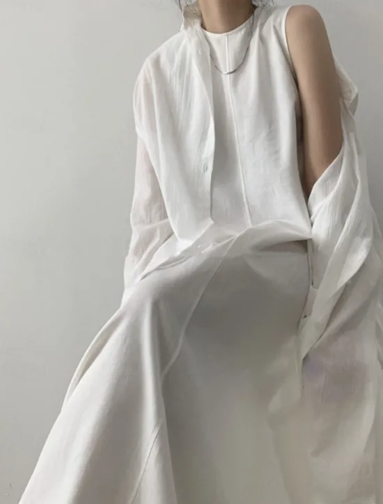 Hot Women's White Navy Blue Blue Summer Spring Maxi Dress Cotton Linen Dresses Casual Dress Tank Dress Basic Modern Daily Weekend Loose Fit Plain Crew Neck Shirt Collar Women Dresses