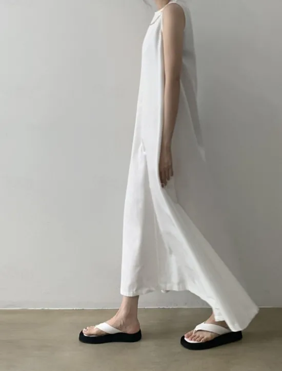 Hot Women's White Navy Blue Blue Summer Spring Maxi Dress Cotton Linen Dresses Casual Dress Tank Dress Basic Modern Daily Weekend Loose Fit Plain Crew Neck Shirt Collar Women Dresses