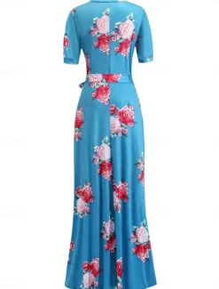 Hot Women's White Pink Red Summer Maxi Dress A Line Dress Semi Formal Outdoor Vacation Regular Fit Floral Turtleneck Women Sundresses