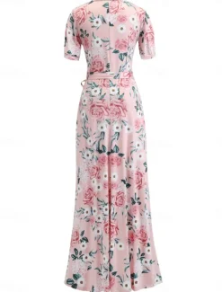 Hot Women's White Pink Red Summer Maxi Dress A Line Dress Semi Formal Outdoor Vacation Regular Fit Floral Turtleneck Women Sundresses
