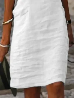 New Women's Summer Spring Midi Dress Linen-Inspired Dresses Dress Casual Dress Modern Casual Mature Outdoor Vacation Daily Regular Fit Plain V Neck Women Dresses
