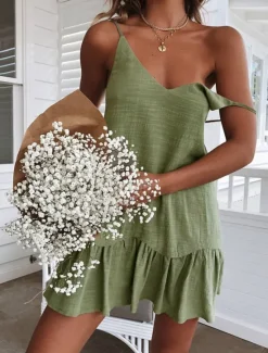 New Women's White Yellow Green Summer Spring Mini Dress White Dress Cotton Linen Dresses Strap Dress Basic Modern Casual Daily Weekend Loose Fit Plain Spaghetti Strap Women Dresses