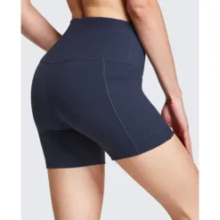 New Women's Wide Band Waist Sports Shorts With Phone Pocket Solid Colored High Waist Elastic Yoga Running Bottom Pants Women Shorts