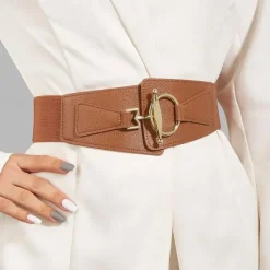 Sale Women's Wide Belt Corset Belt PU Leather Buckle Free Geometric Formal Classic Party Work khaki Women Belt