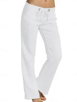 New Women's Wide Leg Baggy Pants Chinos Fashion Basic Casual Full Length High Waist Solid Color Plain Pocket Comfy Soft Comfortable Micro-elastic Outdoor Street Light Gray Black White Red Summer Spring Women Pants