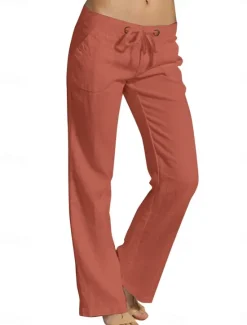 New Women's Wide Leg Baggy Pants Chinos Fashion Basic Casual Full Length High Waist Solid Color Plain Pocket Comfy Soft Comfortable Micro-elastic Outdoor Street Light Gray Black White Red Summer Spring Women Pants