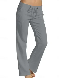 New Women's Wide Leg Baggy Pants Chinos Fashion Basic Casual Full Length High Waist Solid Color Plain Pocket Comfy Soft Comfortable Micro-elastic Outdoor Street Light Gray Black White Red Summer Spring Women Pants