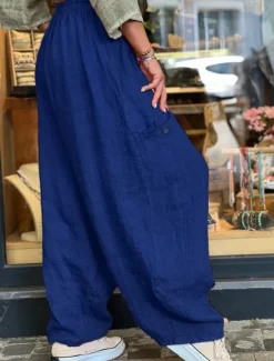 Women's Wide Leg Baggy Pants Solid Color Bloomers Fashion Basic Full Length Medium Waist Plain Pocket Elastic Waist Comfort Outdoor Micro-elastic Vacation Street Daily Golden Navy Black Orange Women Pants