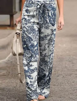 Best Women's Wide Leg Baggy Pants Fashion Streetwear Full Length High Waist Graphic Pocket Elastic Waistband Comfy Soft Comfortable Micro-elastic Outdoor Street White Yellow Red Dark navy Summer Spring Women Pants