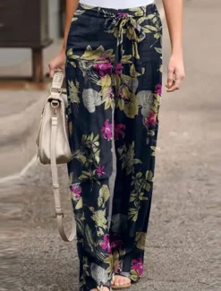 Best Women's Wide Leg Baggy Pants Fashion Streetwear Full Length High Waist Graphic Pocket Elastic Waistband Comfy Soft Comfortable Micro-elastic Outdoor Street White Yellow Red Dark navy Summer Spring Women Pants