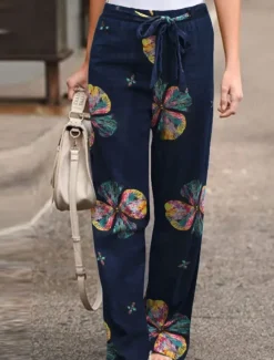 Best Women's Wide Leg Baggy Pants Fashion Streetwear Full Length High Waist Graphic Pocket Elastic Waistband Comfy Soft Comfortable Micro-elastic Outdoor Street White Yellow Red Dark navy Summer Spring Women Pants