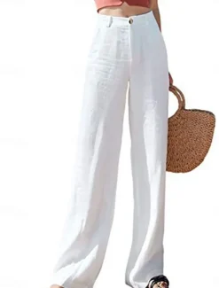 New Women's Wide Leg Baggy Pants Solid Color Fashion Basic Full Length High Waist Plain Pocket Comfort Outdoor Micro-elastic Vacation Street Daily Deep Green Black White Summer Spring Regular Fit Women Pants