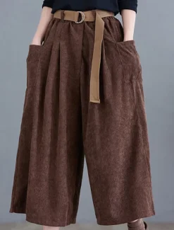 Women's Wide Leg Capri Pants Fashion Streetwear Simple Calf-Length High Waist Solid Color Pocket Elastic Waist High Cut Comfort Breathability Soft Micro-elastic Vacation Street Daily Green khaki Women Pants