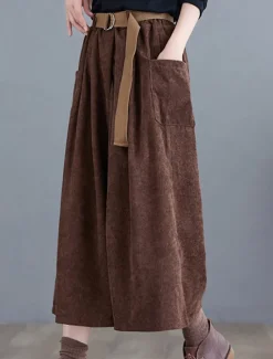 Women's Wide Leg Capri Pants Fashion Streetwear Simple Calf-Length High Waist Solid Color Pocket Elastic Waist High Cut Comfort Breathability Soft Micro-elastic Vacation Street Daily Green khaki Women Pants