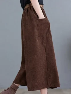 Women's Wide Leg Capri Pants Fashion Streetwear Simple Calf-Length High Waist Solid Color Pocket Elastic Waist High Cut Comfort Breathability Soft Micro-elastic Vacation Street Daily Green khaki Women Pants