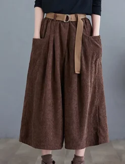 Women's Wide Leg Capri Pants Fashion Streetwear Simple Calf-Length High Waist Solid Color Pocket Elastic Waist High Cut Comfort Breathability Soft Micro-elastic Vacation Street Daily Green khaki Women Pants