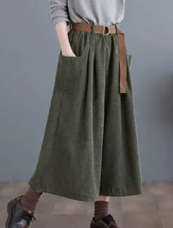 Women's Wide Leg Capri Pants Fashion Streetwear Simple Calf-Length High Waist Solid Color Pocket Elastic Waist High Cut Comfort Breathability Soft Micro-elastic Vacation Street Daily Green khaki Women Pants