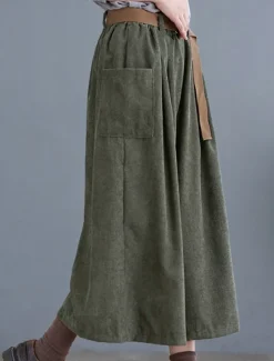 Women's Wide Leg Capri Pants Fashion Streetwear Simple Calf-Length High Waist Solid Color Pocket Elastic Waist High Cut Comfort Breathability Soft Micro-elastic Vacation Street Daily Green khaki Women Pants